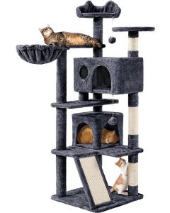 Yaheetech Kitten Tree Tower Cat Play and Climbing Tree Pet Scratching Posts Dark Grey   