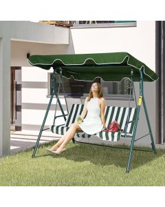 Outsunny Outdoor Garden Steel 3 Seater Canopy Swing Chair, Striped Green 
