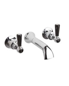 Hudson Reed Topaz Black Lever Wall Mounted Bath Spout and Stop Taps Hexagonal Collar, Chrome - Black