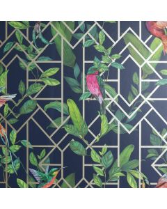 Arthouse Deco Tropical Navy & Gold Wallpaper for Living Spaces & Feature Walls