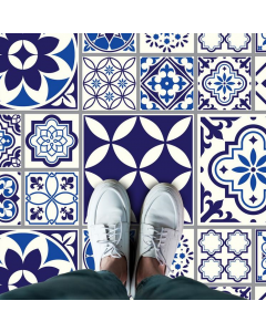 Walplus Spanish and Moroccan Blue Tiles Melange Floor Sticker 120cm x 60 cm
